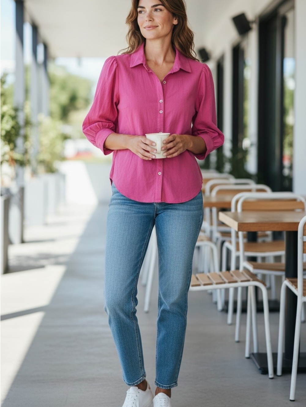 We The Free Fuchsia Button-Down Shirt
